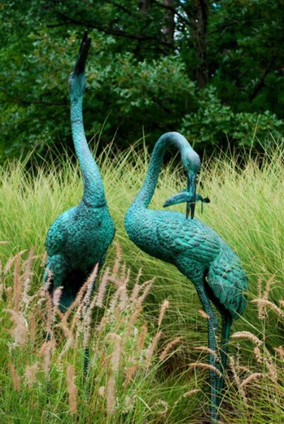 Giant Cranes Water Features Bronze Statues Set Asian Symbolize peace Birds